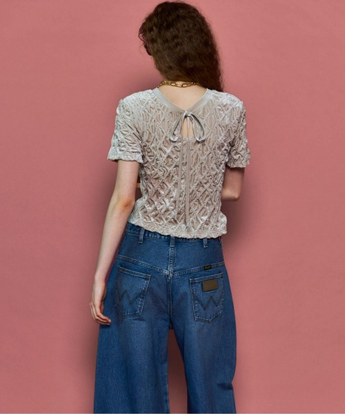 tシャツ 「25AW PRE-ORDER」Velor Shirring Tops/ベロアシャーリングトップス「MAISON SPECIAL/メゾンスペ 25AW PRE-ORDER】Velor Shirring Tops/ベロアシャーリング