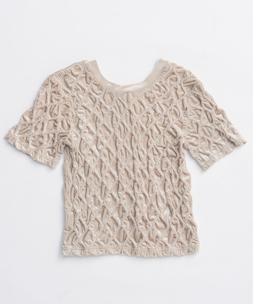 MAISON SPECIAL(メゾンスペシャル)の「Velor Shirring Tops/ベロアシャーリングトップス■セットアップ対応■(Tシャツ/カットソー・レディース・オフホワイト/ブラック・FREE)」の10枚目の写真