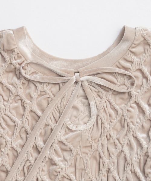 セール】Velor Shirring Tops/ベロアシャーリングトップス