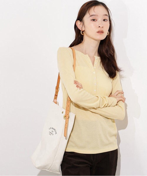 N.（N. Natural Beauty Basic）（エヌエヌナチュラルビューティーベーシック）の「ヘンリーネックシアーカットソー（Tシャツ/カットソー・レディース・ブラウン/イエロー/オフホワイト/グレー・MEDIUM）」の4枚目の写真