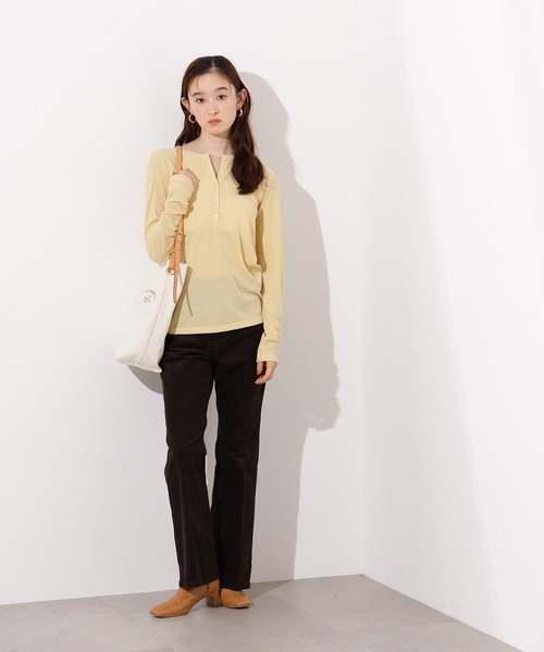 N.（N. Natural Beauty Basic）（エヌエヌナチュラルビューティーベーシック）の「ヘンリーネックシアーカットソー（Tシャツ/カットソー・レディース・ブラウン/イエロー/オフホワイト/グレー・MEDIUM）」の21枚目の写真