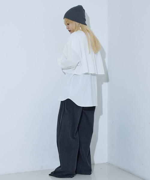 NOMINE（ノミネ）の「【ユニセックス】レイヤード風ヨーク オーバーサイズシャツ / ユニセックス ビッグシルエットシャツ（シャツ/ブラウス・レディース・ホワイト/ブラウン/ブラック/グレー/その他・フリー）」の9枚目の写真