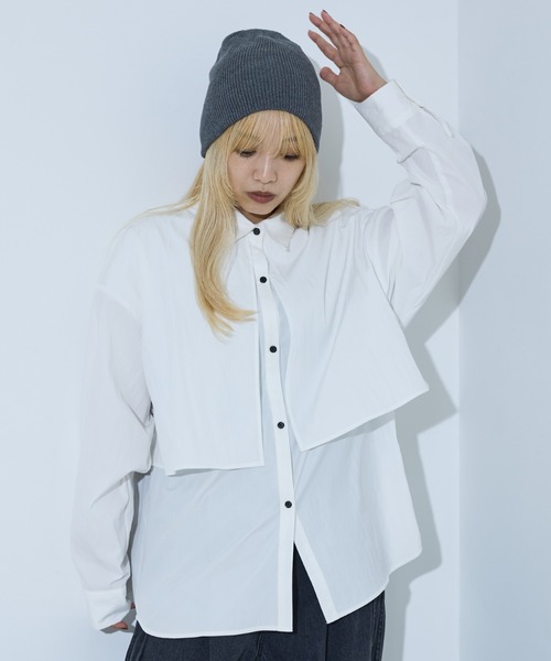 NOMINE（ノミネ）の「【ユニセックス】レイヤード風ヨーク オーバーサイズシャツ / ユニセックス ビッグシルエットシャツ（シャツ/ブラウス・レディース・ホワイト/ブラウン/ブラック/グレー/その他・フリー）」の10枚目の写真