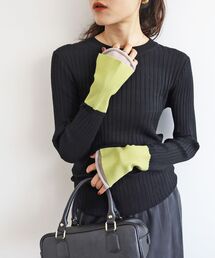 《WEB限定アイテム》レイヤードカフス配色リブニット
