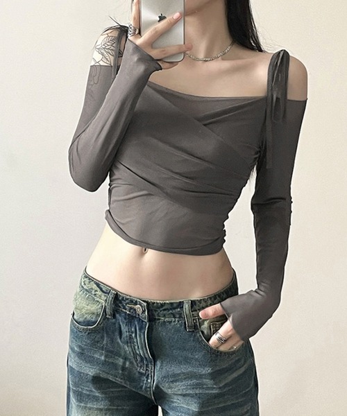 オフショルダーカシュクールシアートップス（Tシャツ/カットソー