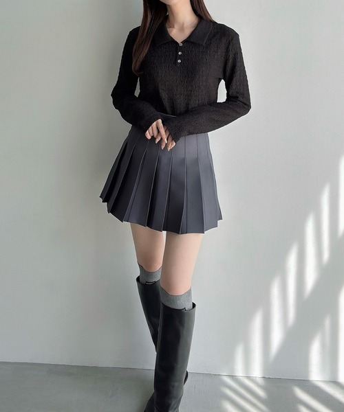 Meiru(メイル)の「薄手ストレッチジャガード長袖ポロカットソー(Tシャツ/カットソー・レディース・ブラウン/ブラック/ネイビー・LARGE/MEDIUM/SMALL)」の6枚目の写真
