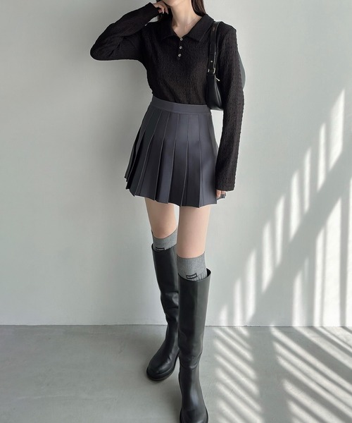 Meiru(メイル)の「薄手ストレッチジャガード長袖ポロカットソー(Tシャツ/カットソー・レディース・ブラウン/ブラック/ネイビー・LARGE/MEDIUM/SMALL)」の10枚目の写真
