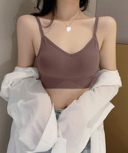 ReRe(リリ)の「リブキャミソール(カップ付き)(キャミソール・レディース・テラコッタ/グリーン/ダークベージュ/スモークピンク/ブラック/ブラウン/ホワイト/ベージュ・FREE)」の9枚目の写真
