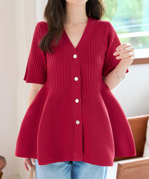 Vネック」に該当するカーディガン/ボレロ（レッド/赤色系