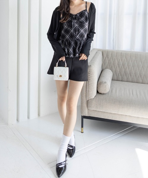 clear（クリア）の「チェック柄ビスチェ＆カットボレロセット［大人 ガーリー 着回し力抜群］（Tシャツ/カットソー・レディース・オフホワイト/ブラック・F）」の3枚目の写真
