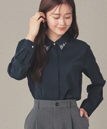 衿ビジュー付シャツ