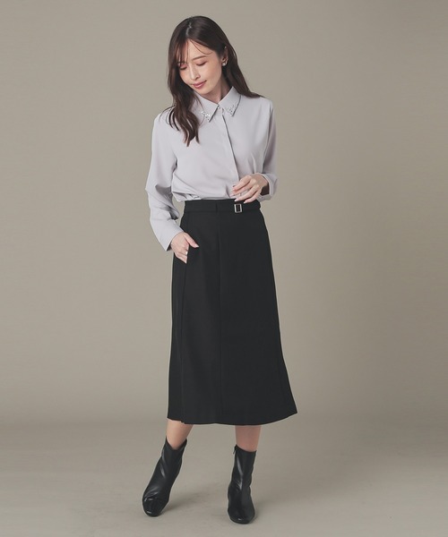 GLACIER lusso（グラシアルッソ）の「衿ビジュー付シャツ（シャツ/ブラウス・レディース・ライトグレー/ネイビー/アイボリー/ホワイト×ブラック・L/LL/M）」の10枚目の写真