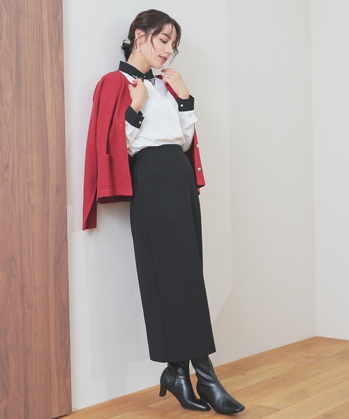 GLACIER lusso（グラシアルッソ）の「衿ビジュー付シャツ（シャツ/ブラウス・レディース・ライトグレー/ネイビー/アイボリー/ホワイト×ブラック・L/LL/M）」の14枚目の写真