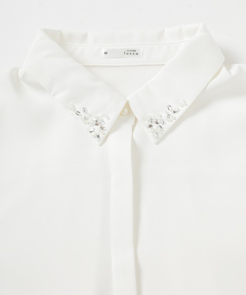 GLACIER lusso（グラシアルッソ）の「衿ビジュー付シャツ（シャツ/ブラウス・レディース・ライトグレー/ネイビー/アイボリー/ホワイト×ブラック・L/LL/M）」の20枚目の写真