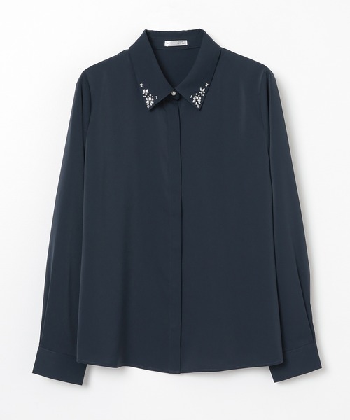 GLACIER lusso（グラシアルッソ）の「衿ビジュー付シャツ（シャツ/ブラウス・レディース・ライトグレー/ネイビー/アイボリー/ホワイト×ブラック・L/LL/M）」の21枚目の写真