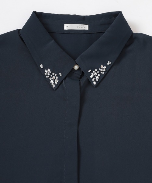 GLACIER lusso（グラシアルッソ）の「衿ビジュー付シャツ（シャツ/ブラウス・レディース・ライトグレー/ネイビー/アイボリー/ホワイト×ブラック・L/LL/M）」の22枚目の写真
