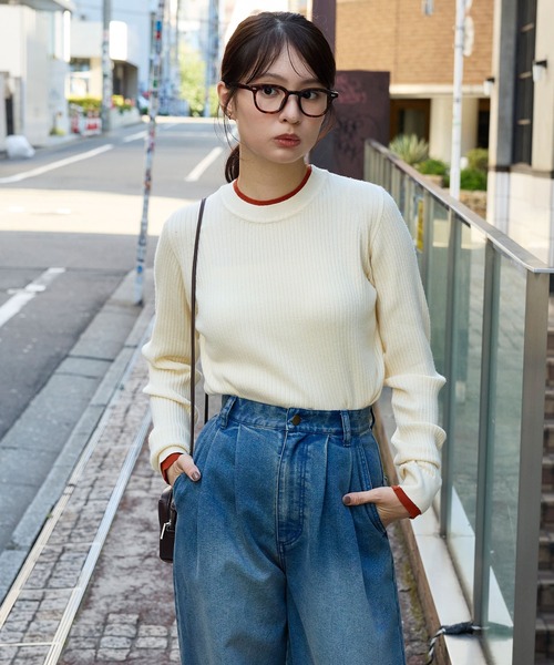 配色レイヤード ソフトリブニット プルオーバー MONO-MART│MONO-MART