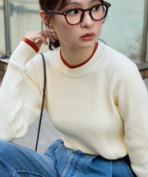 配色レイヤード ソフトリブニット プルオーバー MONO-MART│MONO