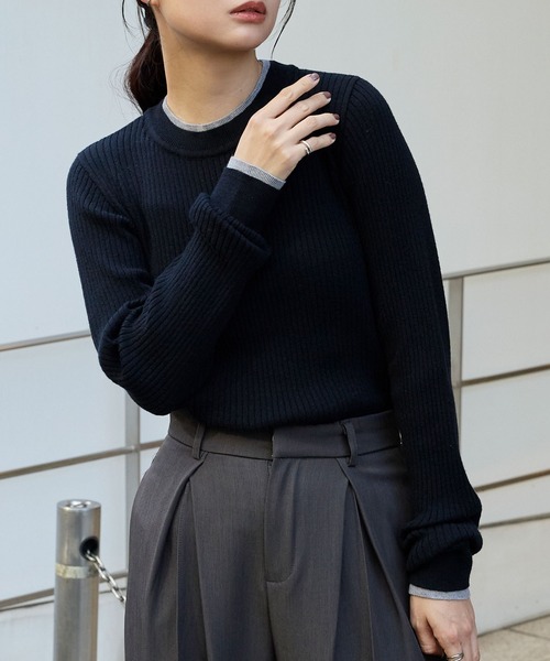 配色レイヤード ソフトリブニット プルオーバー MONO-MART│MONO-MART