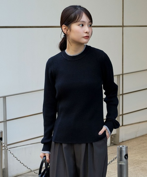 配色レイヤード ソフトリブニット プルオーバー MONO-MART│MONO-MART