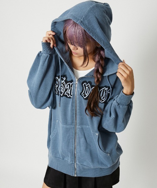 GORGE(ゴージ)の「《アップリケ×刺繍×ストーン装飾》レディース 裏毛 ジップパーカー 長袖 フーディ ストリート 春秋冬(パーカー・レディース・スミクロ/ネイビー/ブラウン・F)」の5枚目の写真