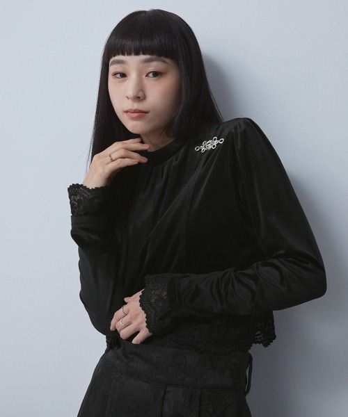 レースレイヤードベロアトップス（Tシャツ/カットソー）｜ELUNIS