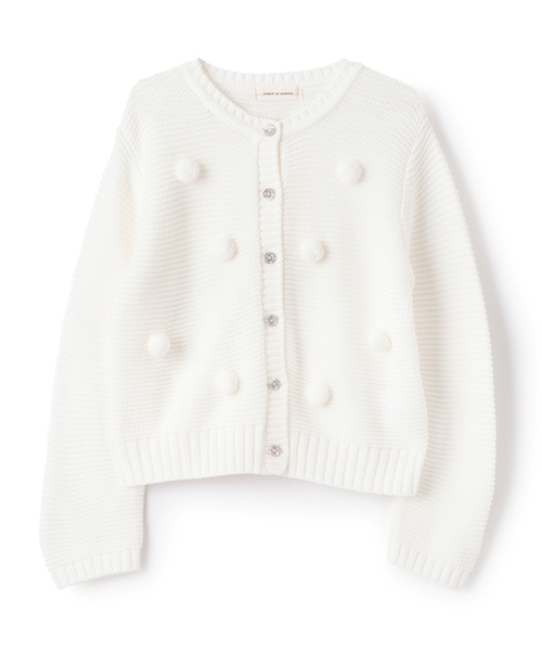sense of wonder（センスオブワンダー）の「ポンポンカーディガン【日本製】（カーディガン/ボレロ・キッズ・オフホワイト/ピンク/レッド・100-110cm/120-130cm/80-90cm）」の2枚目の写真