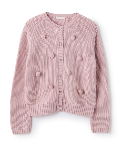 sense of wonder（センスオブワンダー）の「ポンポンカーディガン【日本製】（カーディガン/ボレロ・キッズ・オフホワイト/ピンク/レッド・100-110cm/120-130cm/80-90cm）」の3枚目の写真