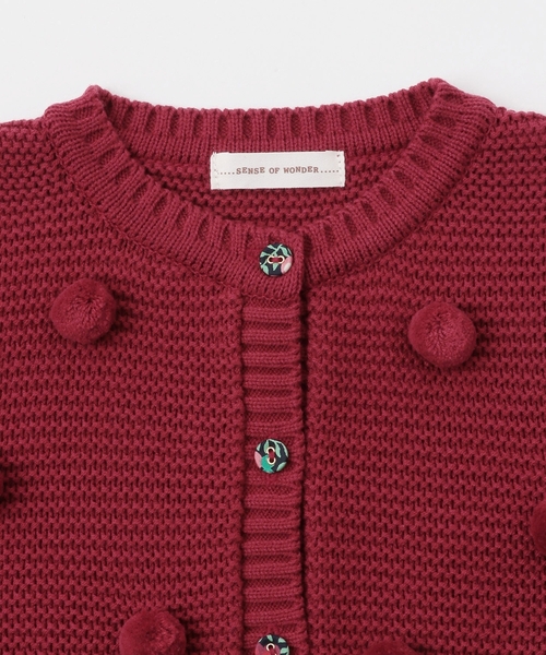 sense of wonder（センスオブワンダー）の「ポンポンカーディガン【日本製】（カーディガン/ボレロ・キッズ・オフホワイト/ピンク/レッド・100-110cm/120-130cm/80-90cm）」の5枚目の写真