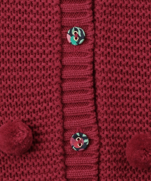 sense of wonder（センスオブワンダー）の「ポンポンカーディガン【日本製】（カーディガン/ボレロ・キッズ・オフホワイト/ピンク/レッド・100-110cm/120-130cm/80-90cm）」の6枚目の写真