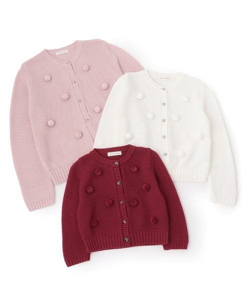 sense of wonder（センスオブワンダー）の「ポンポンカーディガン【日本製】（カーディガン/ボレロ・キッズ・オフホワイト/ピンク/レッド・100-110cm/120-130cm/80-90cm）」の9枚目の写真