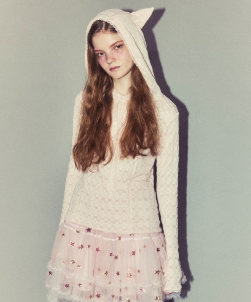 Candy Stripper（キャンディストリッパー）の「HOODED LACE トップス（その他トップス・レディース・ブラック/オフホワイト/ピンク・FREE）」の6枚目の写真