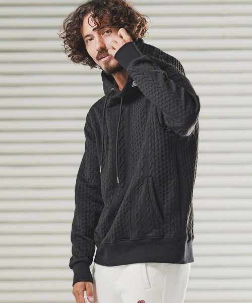 1minute 1second（ワンミニットワンセカンド）の「mpa3957-cable knit hoodie with heart patch パーカー(1M25F060)（パーカー・メンズ・ブラック/トップグレー・M/S/XL/L）」の20枚目の写真