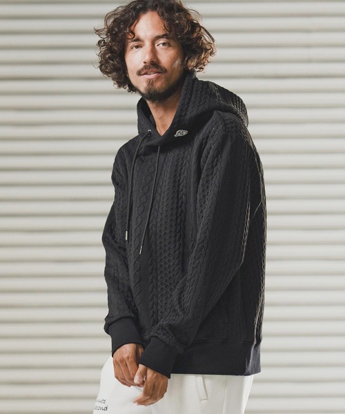 1minute 1second（ワンミニットワンセカンド）の「mpa3957-cable knit hoodie with heart patch パーカー(1M25F060)（パーカー・メンズ・ブラック/トップグレー・M/S/XL/L）」の19枚目の写真