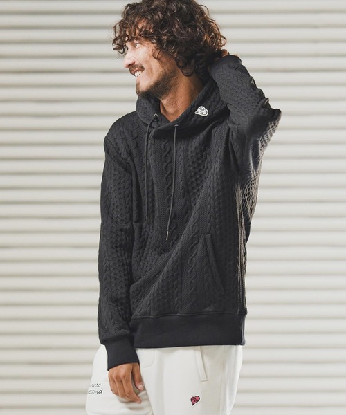 1minute 1second（ワンミニットワンセカンド）の「mpa3957-cable knit hoodie with heart patch パーカー(1M25F060)（パーカー・メンズ・ブラック/トップグレー・M/S/XL/L）」の21枚目の写真