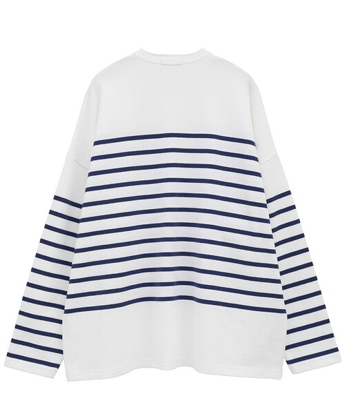 CLANE/クラネ】WIDE HENRY NECK BORDER TOPS/ワイドヘンリーネック