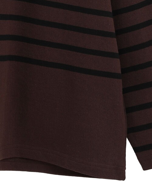 CLANE/クラネ】WIDE HENRY NECK BORDER TOPS/ワイドヘンリーネック