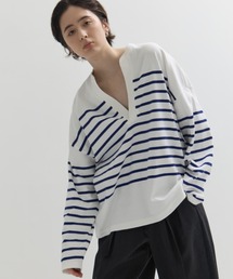 CLANE（クラネ）の「【CLANE/クラネ】WIDE HENRY NECK BORDER TOPS/ワイドヘンリーネックボーダートップス（Tシャツ/カットソー・レディース）」