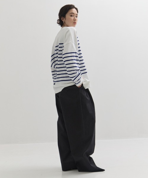 やす　CLANE  ワイド ヘンリーネック ボーダートップス CLANE/クラネ】WIDE HENRY NECK BORDER TOPS/ワイドヘンリーネック
