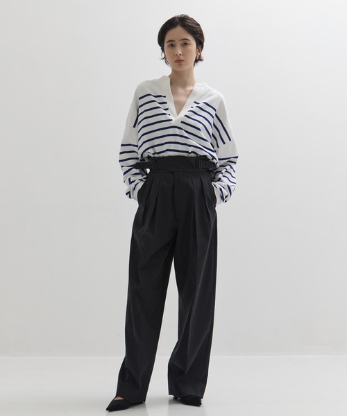 新品未使用　クラネ　CLANE ボーダーカットソー CLANE/クラネ】WIDE HENRY NECK BORDER TOPS/ワイドヘンリーネック