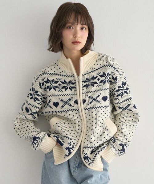 セール】【2025AW】ダブルzipノルディックカウチンニットカーディガン