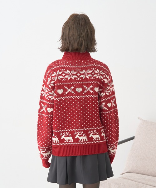 セール】【2025AW】ダブルzipノルディックカウチンニットカーディガン