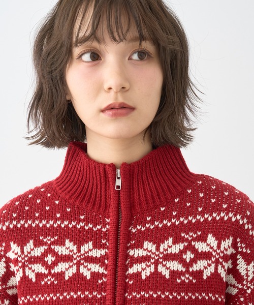 earth music&ecology(アースミュージックアンドエコロジー)の「【2025AW】ダブルzipノルディックカウチンニットカーディガン(カーディガン/ボレロ・レディース・アイボリー/レッド・FREE)」の20枚目の写真
