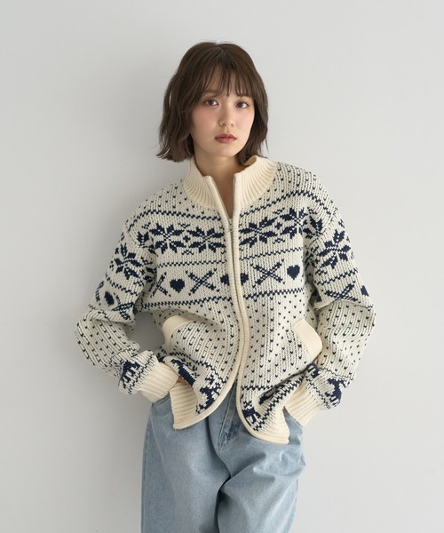 セール】【2025AW】ダブルzipノルディックカウチンニットカーディガン