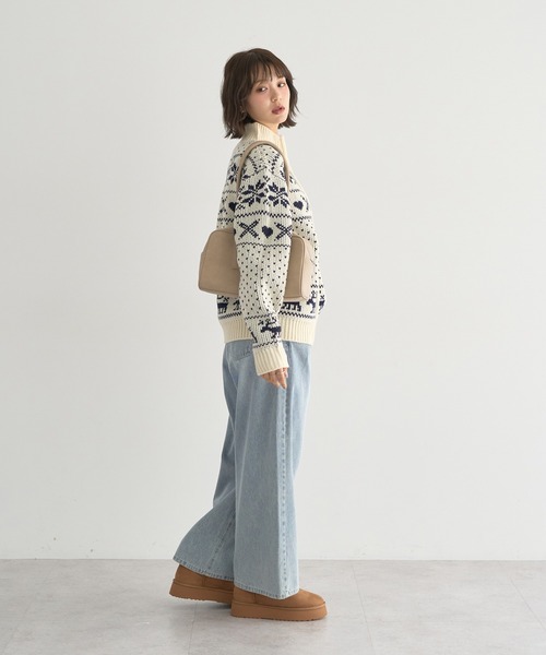 セール】【2025AW】ダブルzipノルディックカウチンニットカーディガン