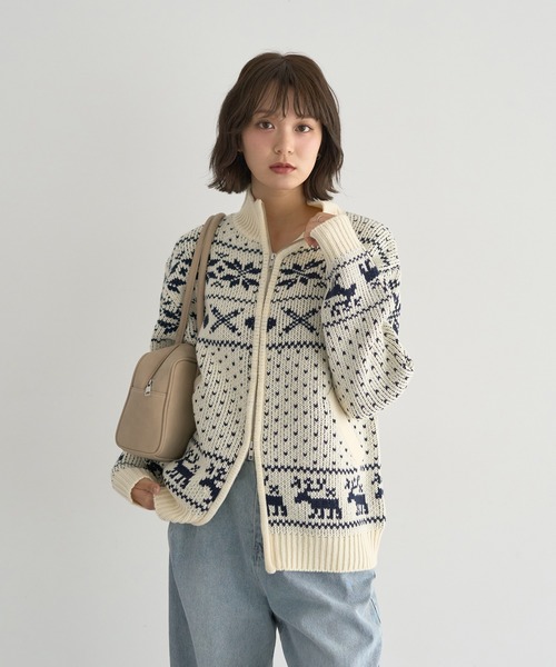 2025AW】ダブルzipノルディックカウチンニットカーディガン