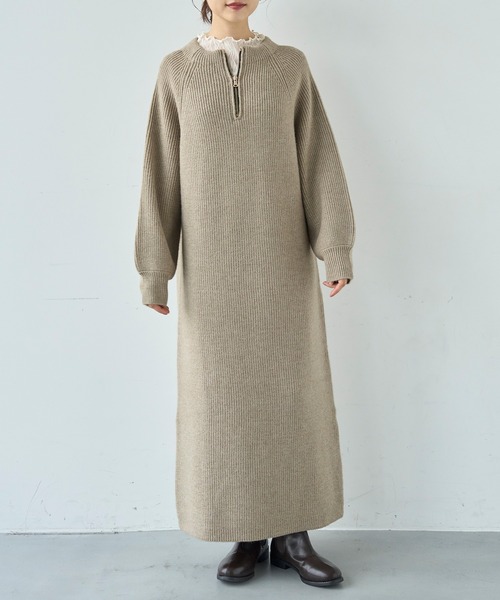 mil(ミル)の「前後2wayハーフジップニットワンピース【585101】(ワンピース・レディース・チャコールグレー/ダークベージュ/モカ・ONESIZE)」の1枚目の写真