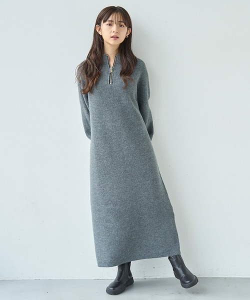 mil(ミル)の「前後2wayハーフジップニットワンピース【585101】(ワンピース・レディース・チャコールグレー/ダークベージュ/モカ・ONESIZE)」の4枚目の写真