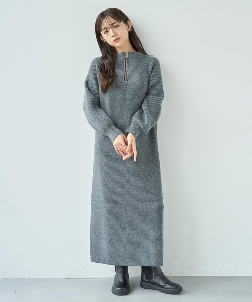 前後2wayハーフジップニットワンピース【585101】（ワンピース）｜mil