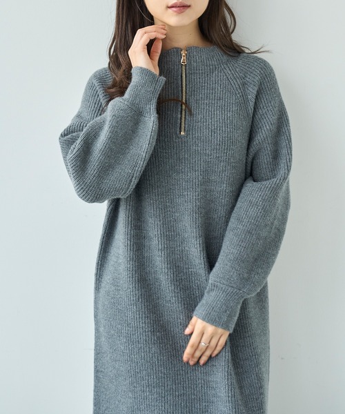 mil(ミル)の「前後2wayハーフジップニットワンピース【585101】(ワンピース・レディース・チャコールグレー/ダークベージュ/モカ・ONESIZE)」の10枚目の写真